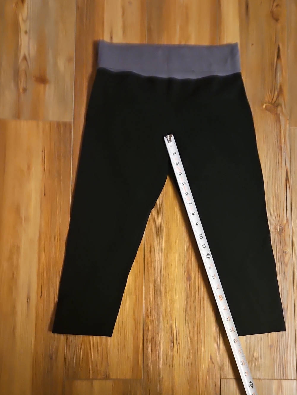 Black Capri Leggings with Gray Foldover Waistband